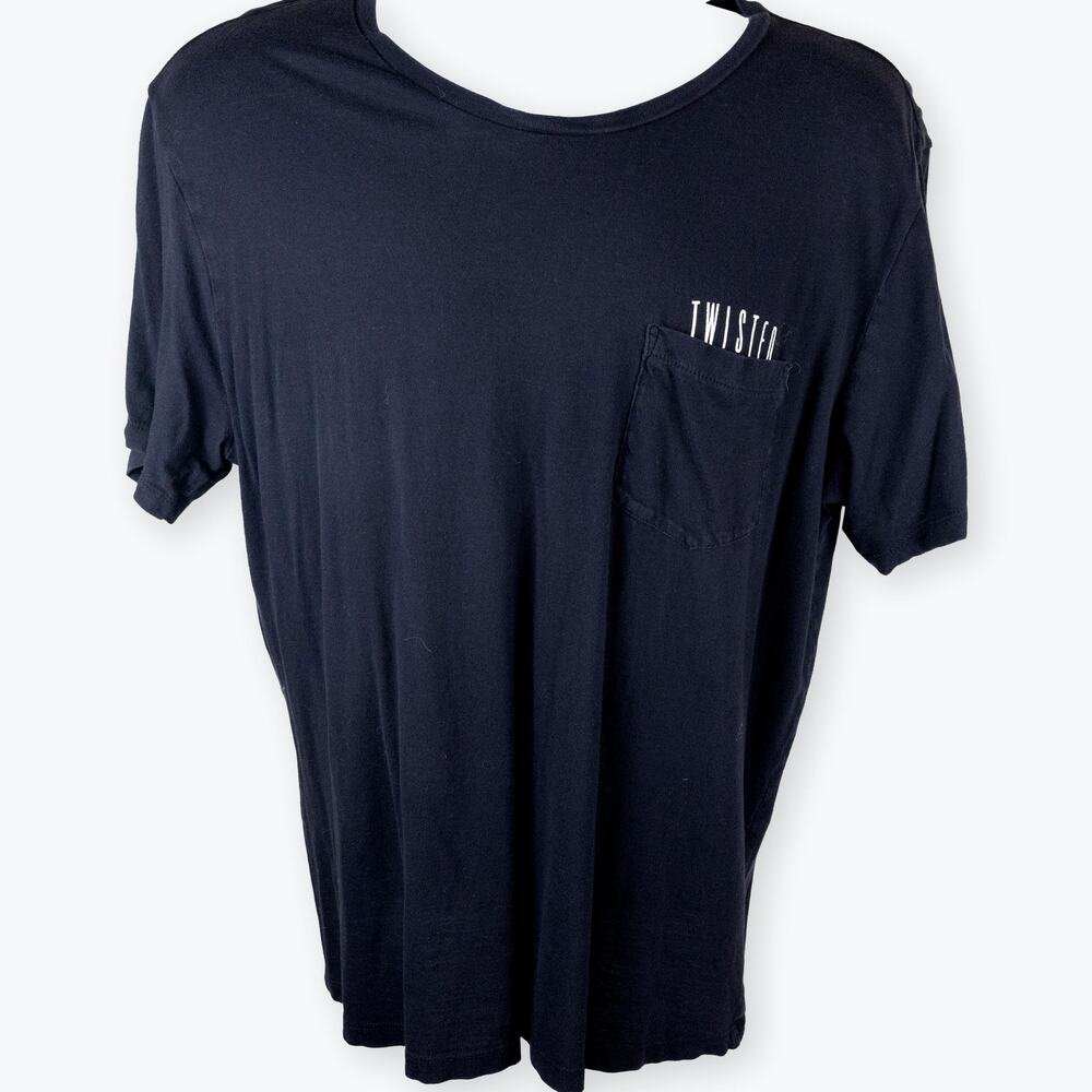 H&M Twisted Graphic Pocket Mens Black Tee L